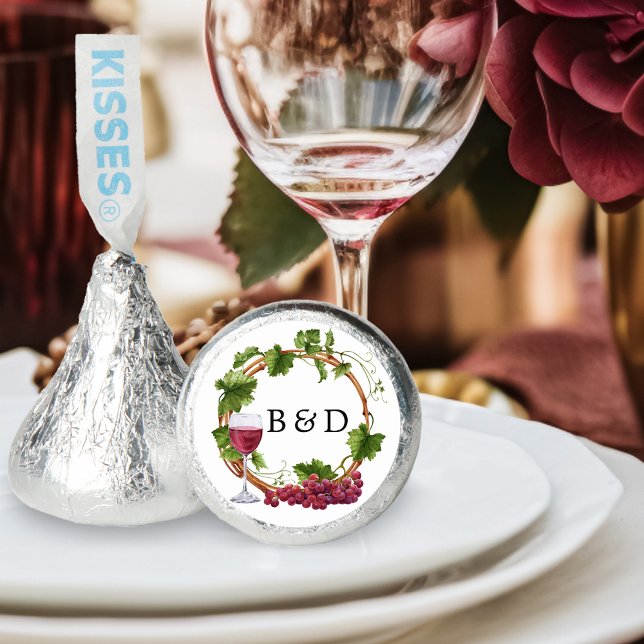Watercolor Grape Vines Wreath Monogram Wedding Hershey®'s Kisses® (Customize to change text color.)