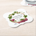 Watercolor Grape Vines Wreath Name Wine Cellar Paper Coaster<br><div class="desc">Modern Elegant Watercolor Grapes and Vines Wood Wreath Family Name Wine Cellar Paper Coasters</div>