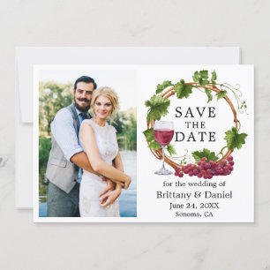 Watercolor Grape Vines Wreath Photo Save The Date