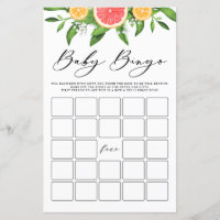 Watercolor Grapefruit Baby Bingo Baby Shower Game