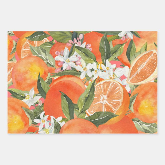 Watercolor grapefruit citrus modern tropical wrapping paper sheets (Front)