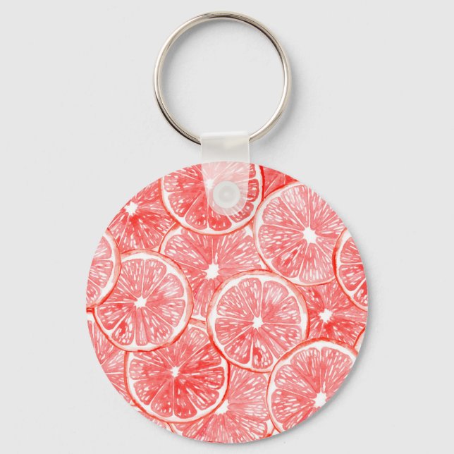 Watercolor grapefruit slices pattern keychain (Front)