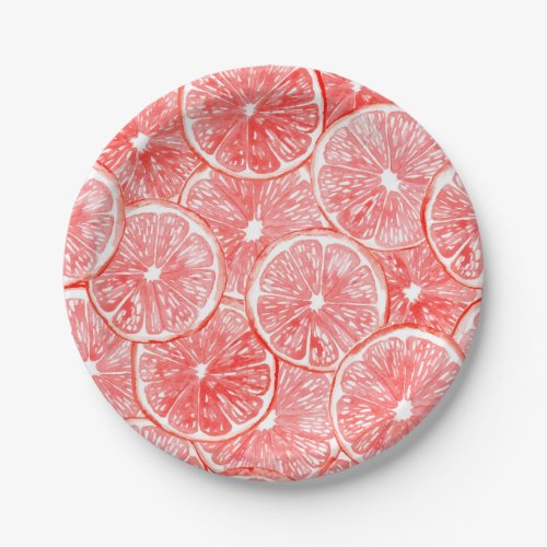 Watercolor grapefruit slices pattern paper plates