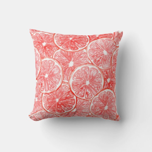Watercolor grapefruit slices pattern throw pillow (Front)
