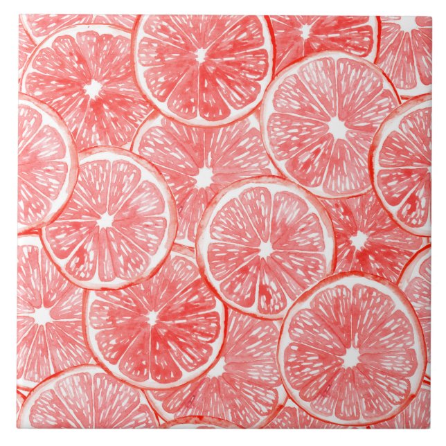 Watercolor grapefruit slices pattern tile (Front)