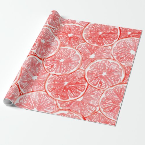 Watercolor grapefruit slices pattern wrapping paper