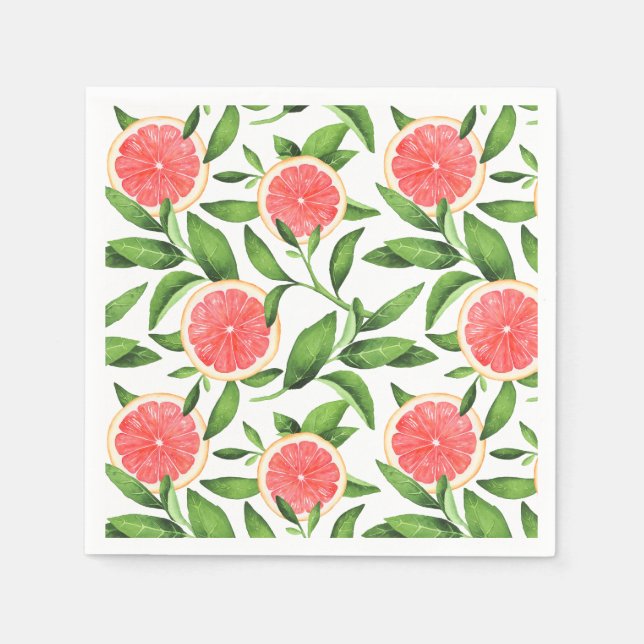 Watercolor Grapefruits and Greenery Pattern Napkins (Front)