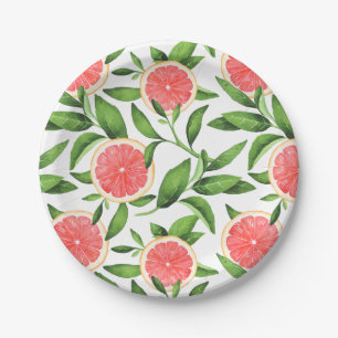 Watercolor Grapefruits and Greenery Pattern Paper Plates