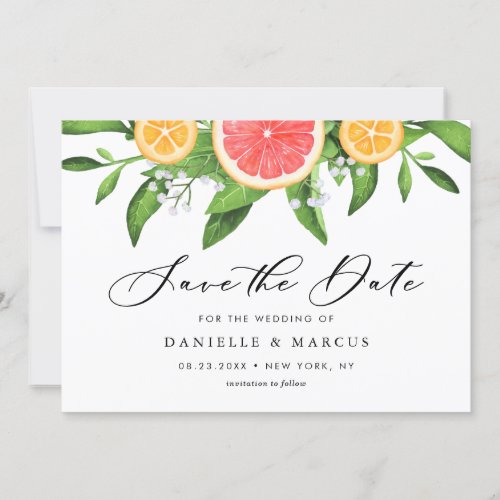 Watercolor Grapefruits and Oranges Summer Wedding Save The Date