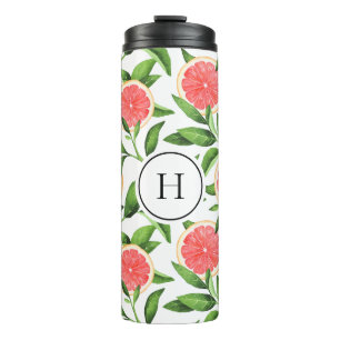 Watercolor Grapefruits Pattern Monogram Thermal Tumbler