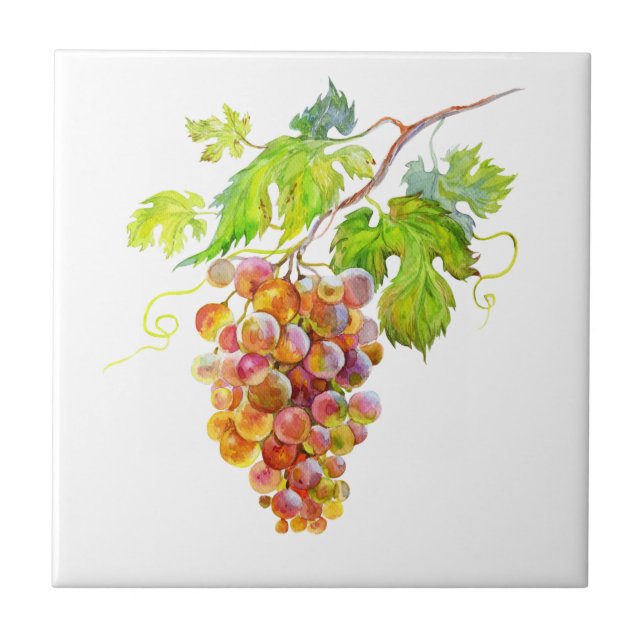 Watercolor Grapes. Art Tile (Front)
