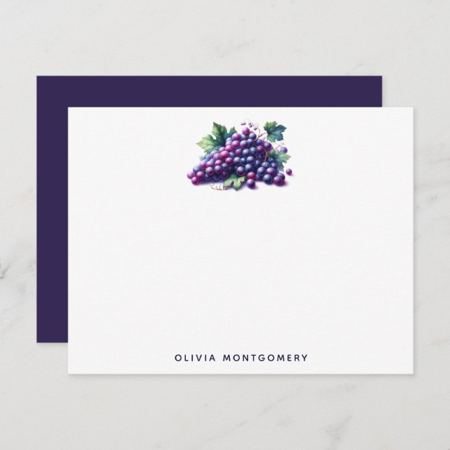Watercolor Grapes Custom Name Personal Note Card (Front/Back)