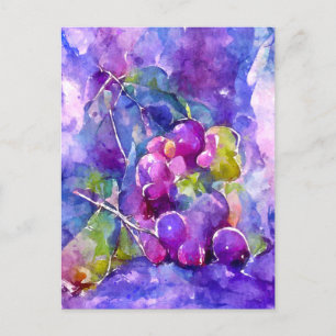 Watercolor grapes painted. postcard