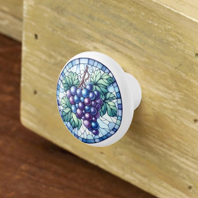Watercolor Grapes Stained Glass Blue Purple Green Ceramic Knob (Creator Uploaded)