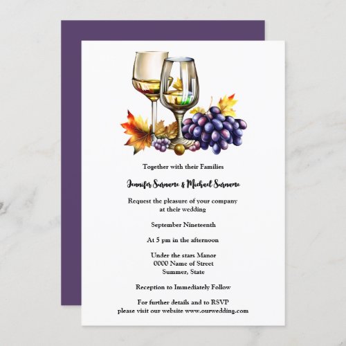 Watercolor grapes wine glasses winery vineyard invitation