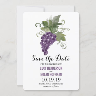 Watercolor Grapes Wine Vineyard Save the Date