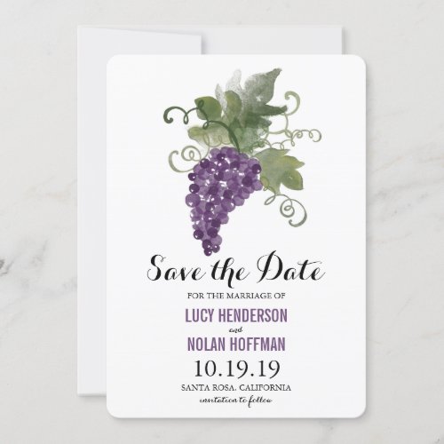 Watercolor Grapes Wine Vineyard Save the Date