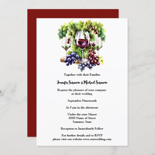 Watercolor grapes wine winery vineyard country invitation