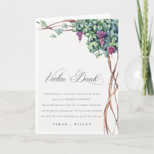Watercolor Grapevine Wedding Vielen Dank Thank You Card
