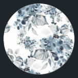 Watercolor Gray and Blue Floral Pattern  Classic Round Sticker<br><div class="desc">Add a beautiful floral accent to your gifts and envelopes with these floral stickers. It features a watercolour pattern of blue flowers. These botanical stickers are perfect for birthdays,  holidays,  weddings and more. Matching items are available.</div>