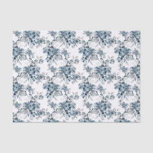 Watercolor Gray and Blue Floral Pattern Holiday Tissue Paper