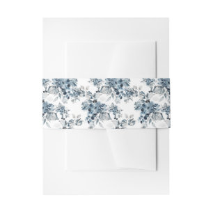Watercolor Gray and Blue Floral Pattern Wedding Invitation Belly Band