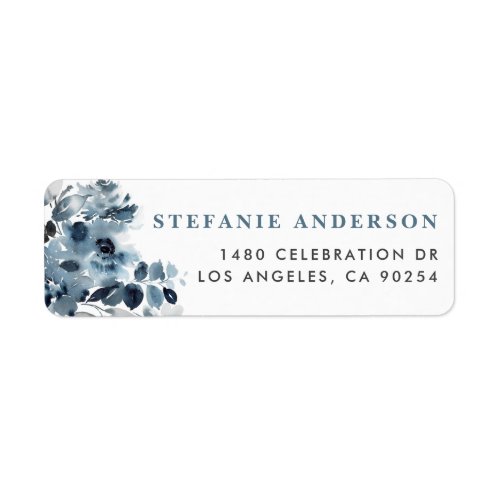 Watercolor Gray and Blue Flowers Label
