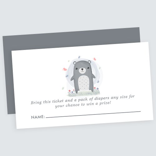 Baby Shower Diaper Raffle Cards 11 Watercolor Gray Bear Baby Shower Diaper Raffle Enclosure Card