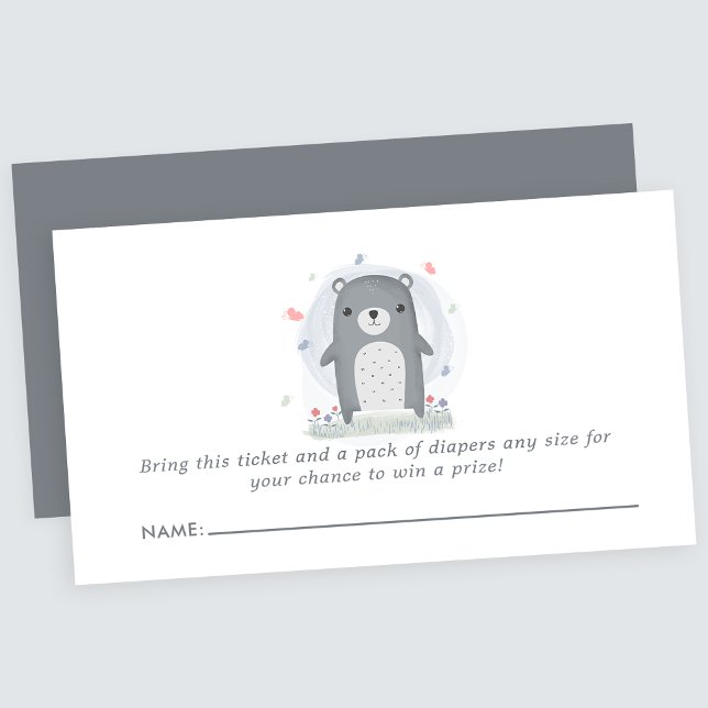 Watercolor Gray Bear Baby Shower Diaper Raffle Enclosure Card (Creator Uploaded)
