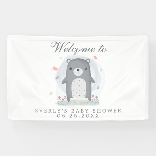 Watercolor Gray Bear Boy Baby Shower Banner