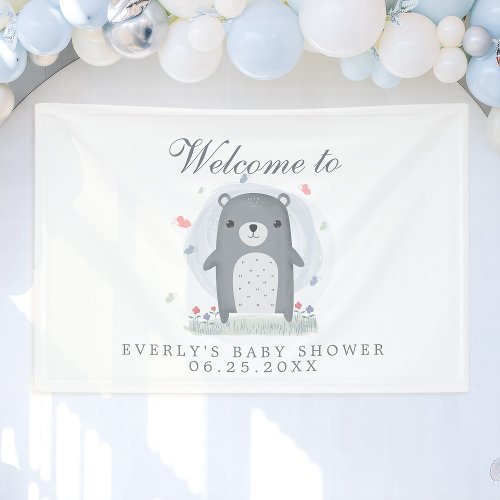 Watercolor Gray Bear Boy Baby Shower Banner