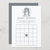 Watercolor Gray Bear Boy Baby Shower Bingo Game Invitation