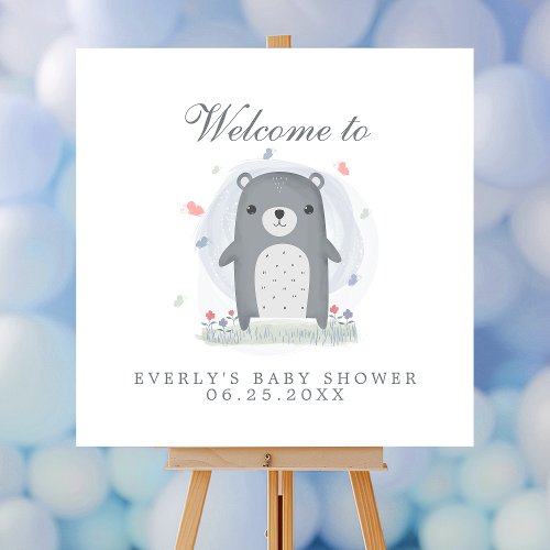 Watercolor Gray Bear Cute Simple Boys Baby Shower Foam Board