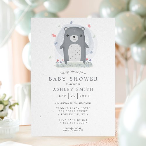 Baby Shower Invitations 10 Watercolor Gray Bear Cute Simple Boys Baby Shower Invitation
