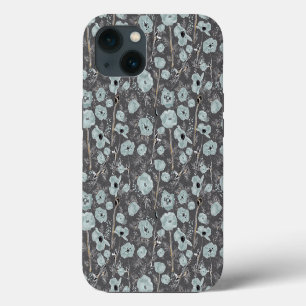 Watercolor Gray Blue Poppy Flowers iPhone 13 Case