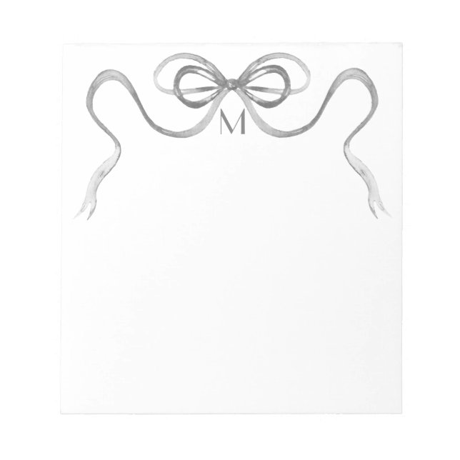 Watercolor Gray Bow Monogram Notepad (Front)