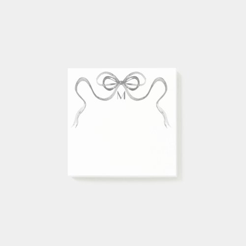 Watercolor Gray Bow Monogram Post_it Notes