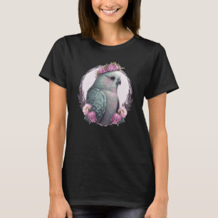 Watercolor Gray Budgie Parakeet Bird Flower Crown  T-Shirt