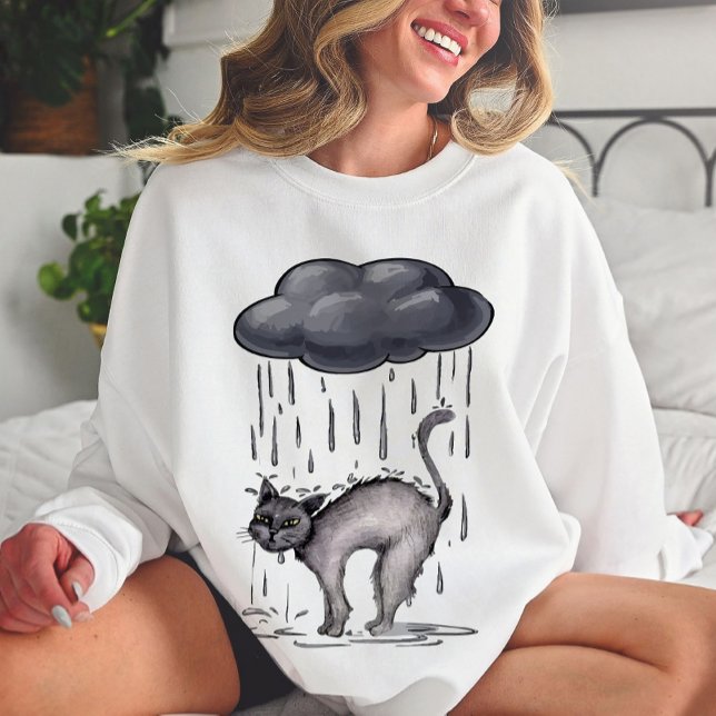 Watercolor Gray Cat on Rainy Day Sweatshirt (Creator Uploaded)