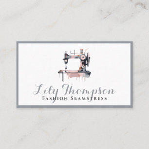 Watercolor Gray Dusty Rose Sewing Machine QR Code Business Card