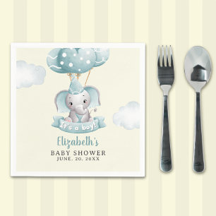Watercolor Gray Elephant Baby shower Boy Napkins