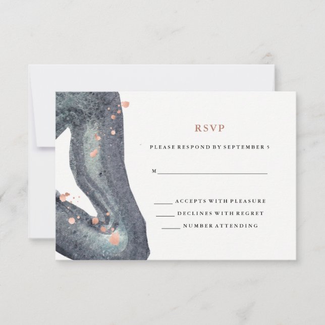 Watercolor Gray Geode Wedding RSVP Card (Front)