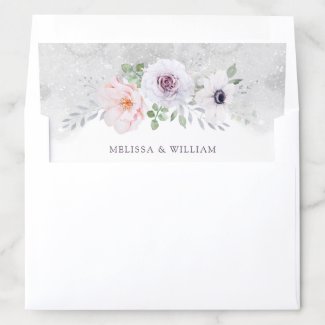 Watercolor Gray Lilac Blush Floral Wedding Envelope Liner