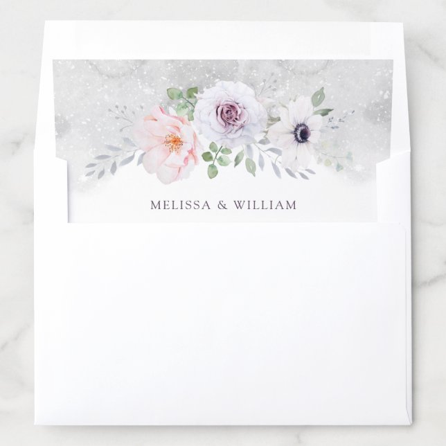 Watercolor Gray Lilac Blush Floral Wedding Envelope Liner (In Envelope)