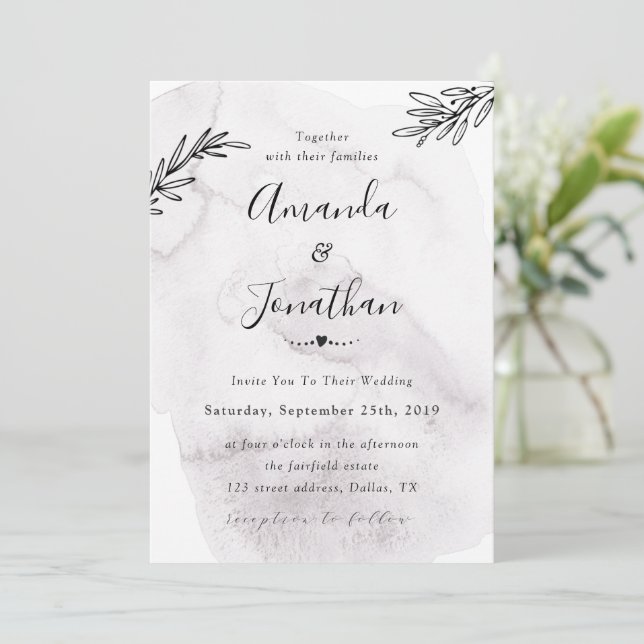 Watercolor Gray Minimalistic Wedding Invitation (Standing Front)