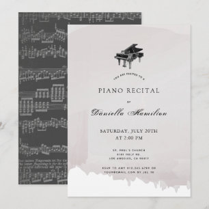 Watercolor Gray Piano Recital  Invitation