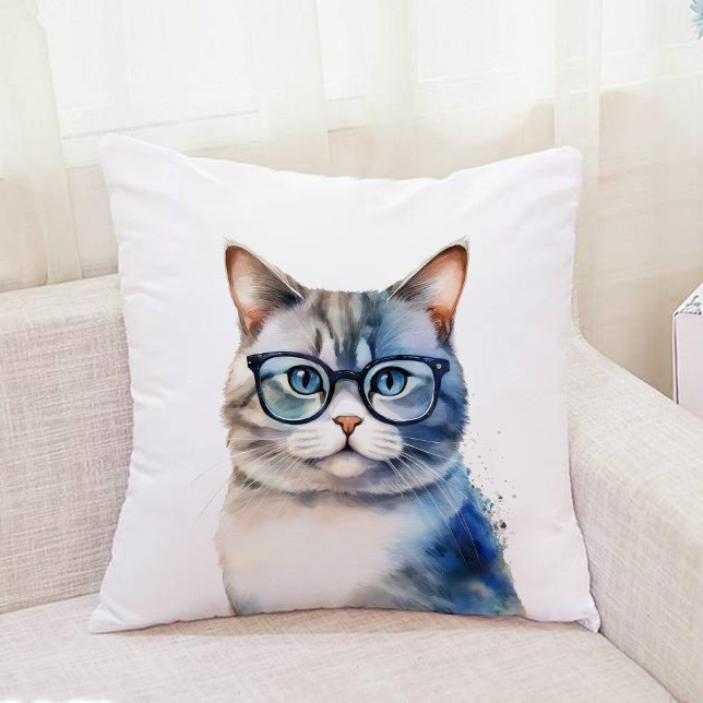 Watercolor Gray Tabby Cat Personalized Throw Pillow (Creator Uploaded)