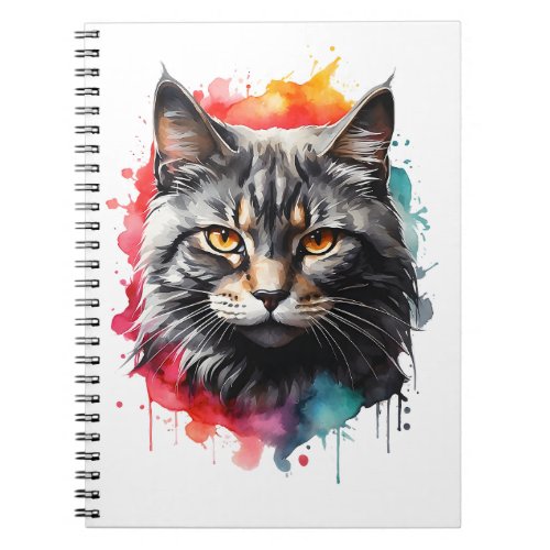 Watercolor Gray Tabby Cat Splatter Art Abstract  Notebook