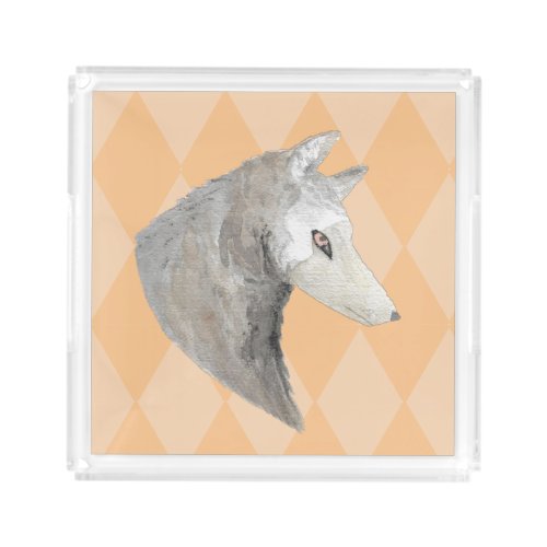 Watercolor Gray Wolf Acrylic Tray