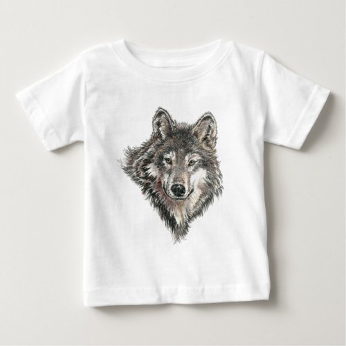 Watercolor  Gray Wolf Animal Nature wolves wild Baby T_Shirt